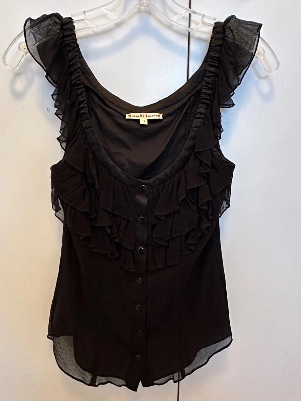 Nanette Lepore Black Ruffle Button-Front Camisole
